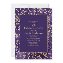 Hojas de oro morado elegantes Cumpleaños 16