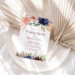 Invitación Hojas de oro rusas y brunch Boda floral<br><div class="desc">Las hojas de oro rústicas y la invitación al brunch boda floral son perfectas para un sencillo día después de que la familia boda y los amigos se reúnan para el brunch. El diseño se compone de acuarela de color púrpura, marina, rubor, burdeos, flores de la marina, hojas verdes y...</div>
