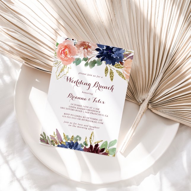Invitación Hojas de oro rusas y brunch Boda floral (Subido por el creador)