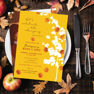 Invitación Hojas de otoño amarillas que caen Cena de Acción d