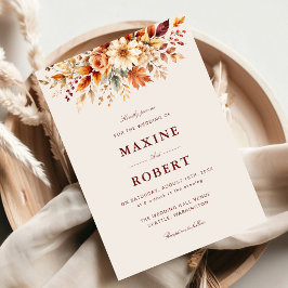 Invitación Hojas de Otoño Boda Botánica Acuarela