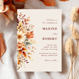 Invitación Hojas de Otoño Boda Botánica Acuarela