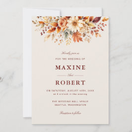 Invitación Hojas de Otoño Boda Botánica Acuarela