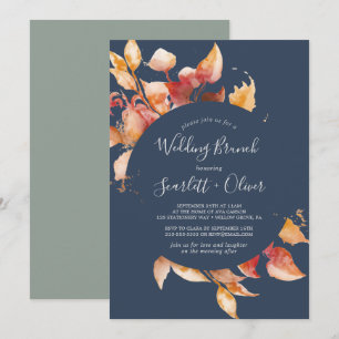 Invitación Hojas de otoño   Boda Brunch Azul de la Marina y B