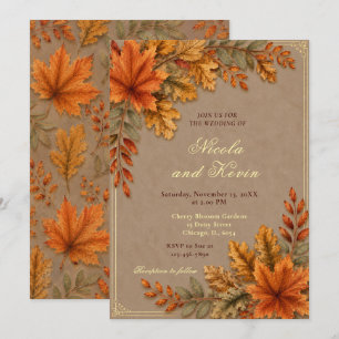Invitación Hojas de Otoño Boda Cálido Taupe