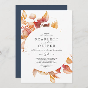 Invitación Hojas de otoño   Boda Casual Blanco y Borgoña