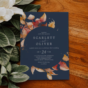 Invitación Hojas de otoño   Boda casual de la Marina Azul y B