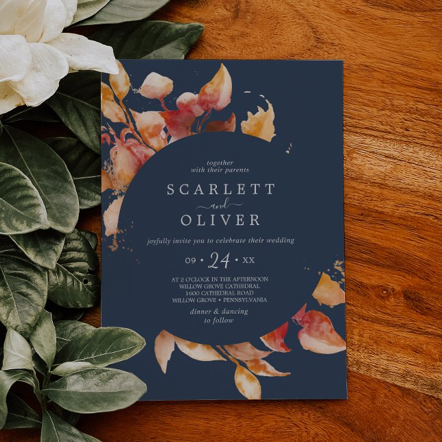Invitación Hojas de otoño | Boda casual de la Marina Azul y B (Subido por el creador)