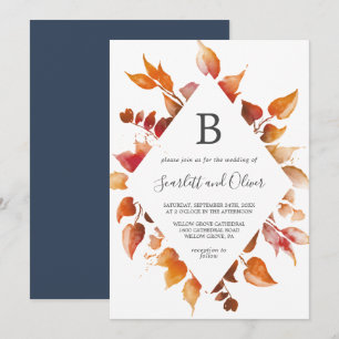 Invitación Hojas de otoño   Boda de diamantes blancos y borgo