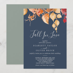 Invitación Hojas de otoño   Boda De La Caída Azul De La Marin