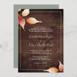 Invitación Hojas de otoño | Boda formal de madera marrón rúst