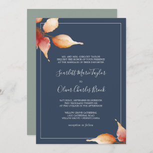 Invitación Hojas de otoño   Boda formal de Marina Azul y Borg