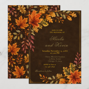 Invitación Hojas de Otoño Bodas Marrón