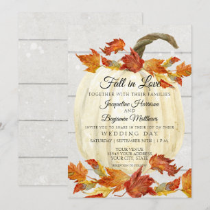 Invitación Hojas de otoño de acuarela rústica Calabaza Madera