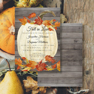 Invitación Hojas de otoño de acuarela rústica Calabaza Madera
