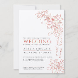 Invitación Hojas de otoño dibujando boda naranja quemado