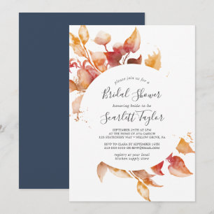 Invitación Hojas de otoño   Ducha de novia blanca y borgoña