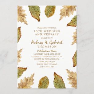 Invitación Hojas de Otoño Elegantes 10º Aniversario de Boda