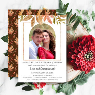 Invitación Hojas de otoño en acuarela y ceremonia de compromi