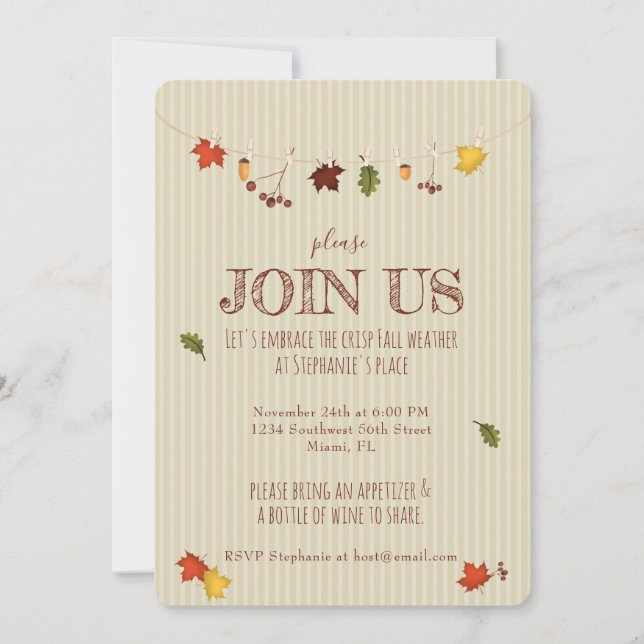 Invitación Hojas de otoño en la línea de vestimenta (Anverso)