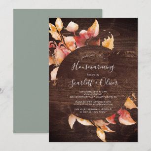Invitación Hojas de otoño Fiesta Rústico de Madera Marrón