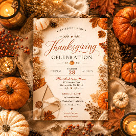 Invitación Hojas de otoño Floral Calabazas naranjas Día de Ac