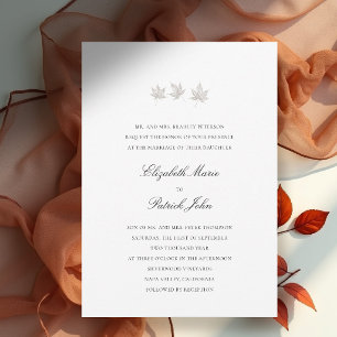 Invitación Hojas de Otoño Formal Moderno Clásico Boda Blanca