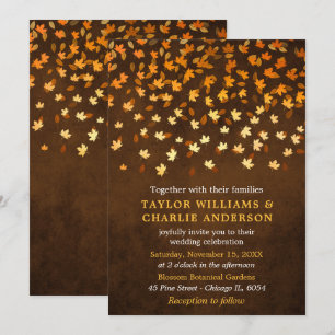 Invitación Hojas de Otoño Grunge Bodas Doradas y Marrones
