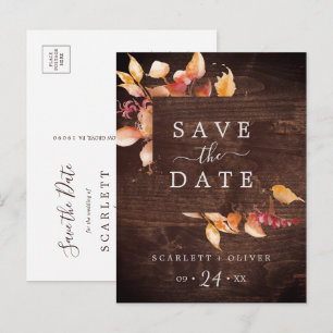 Invitación Hojas de otoño   La madera rústica salva la postal