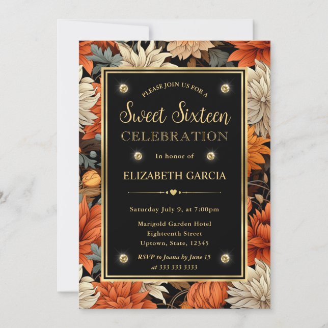 Invitación Hojas de otoño marrón naranja acuarela Cumpleaños  (Anverso)