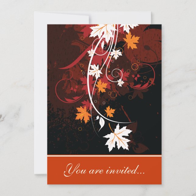 Invitación Hojas de otoño naranja boda marrón rojo (Anverso)