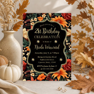 Invitación Hojas de otoño naranja marrón acuarela Cumpleaños