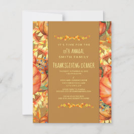 Invitación Hojas de otoño naranjas Calabazas Cena de Acción d