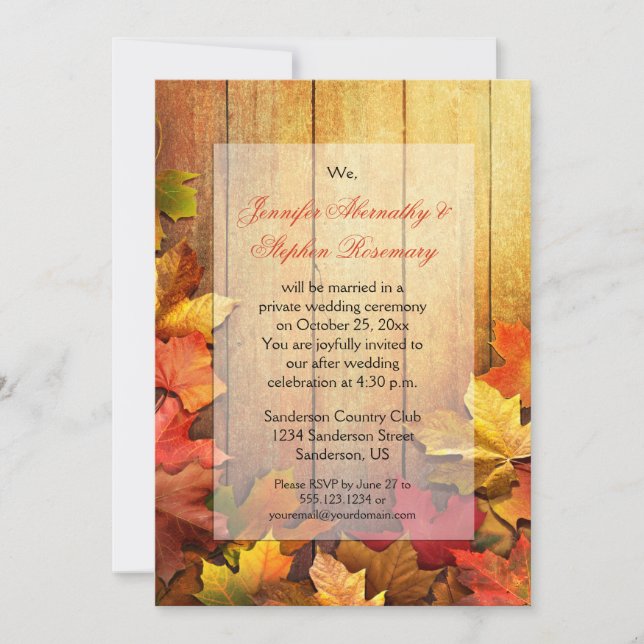 Invitación Hojas de otoño RSVP EN EL FRENTE (Anverso)