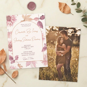 Invitación Hojas de otoño rubor Terracota Foto Boda