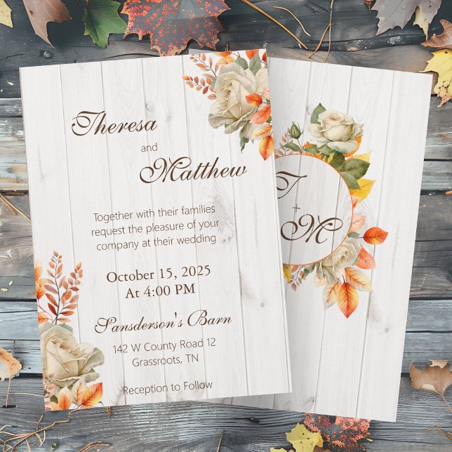 Invitación Hojas de otoño rústicas y una elegante boda de ros (Subido por el creador)