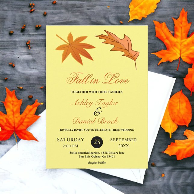 Invitación Hojas de otoño rústico amarillo floral boda de oto (Subido por el creador)