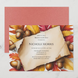 Invitación Hojas de Otoño y Bellotas Brunch Rústico y Burbuje