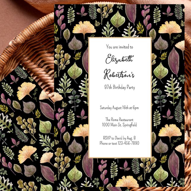 Invitación Hojas de otoño y helechos en el 97 cumpleaños  (Subido por el creador)