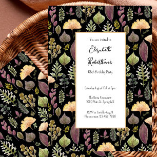 Invitación Hojas de otoño y helechos en negro Cumpleaños 65 