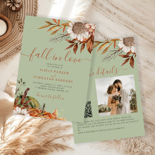 Invitación Hojas de óxido de verde salvia boho floral boda de