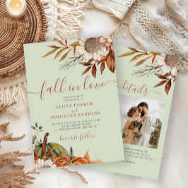 Invitación Hojas de óxido verde suave boho floral boda de oto