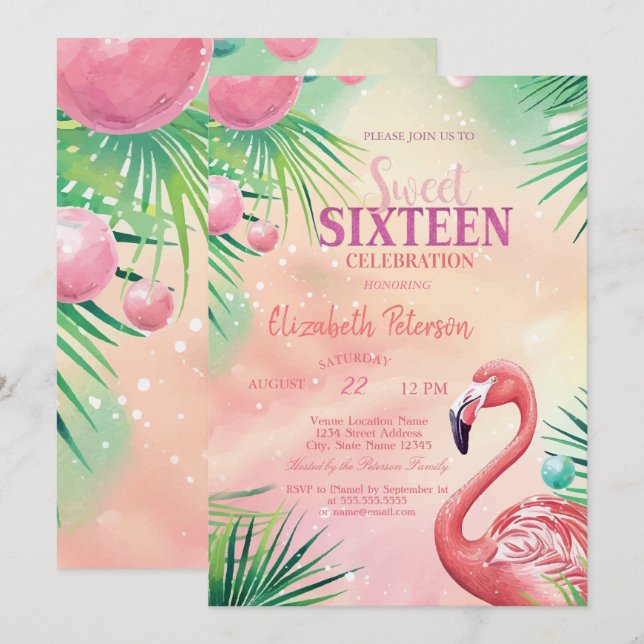 Invitación Hojas de Palma Azules Verano Dulces 16 (Anverso / Reverso)
