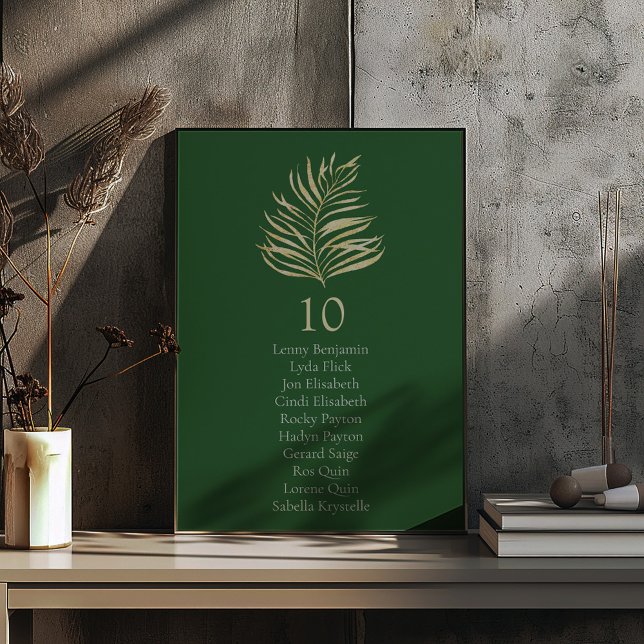 Invitación Hojas de palma de efecto dorado Tabla Número de as (Pretty gold effect palm leaves with green background wedding reception party table number plant)