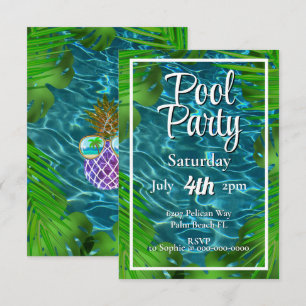 Invitación Hojas de palma de fiesta en la piscina genial
