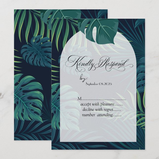 Invitación Hojas de palma exóticas RSVP (Anverso / Reverso)