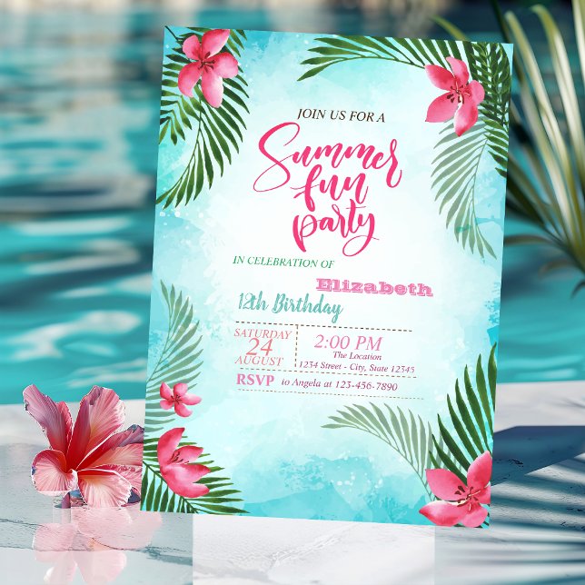 Invitación Hojas de Palma, Flores Tropicales Fiesta de Cumple (Subido por el creador)