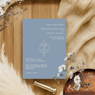 Invitación Hojas de palma Minimalistas azules y beiges