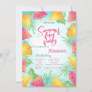 Invitación Hojas de Palma Sandía Fiesta de Cumpleaños de Vera