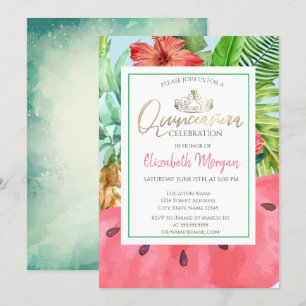 Invitación Hojas de palma, sandía, piña Quinceañera